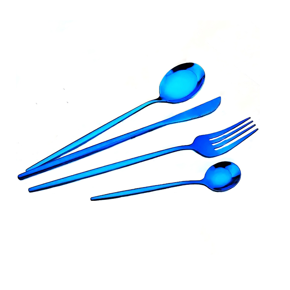 Blue 4pc Slim Handle Stainless Steel Cutlery Set
