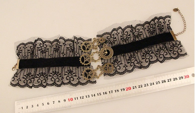 Elegant Black Lace And Metal Gears Steampunk Choker - Pretty Savage Jewellery