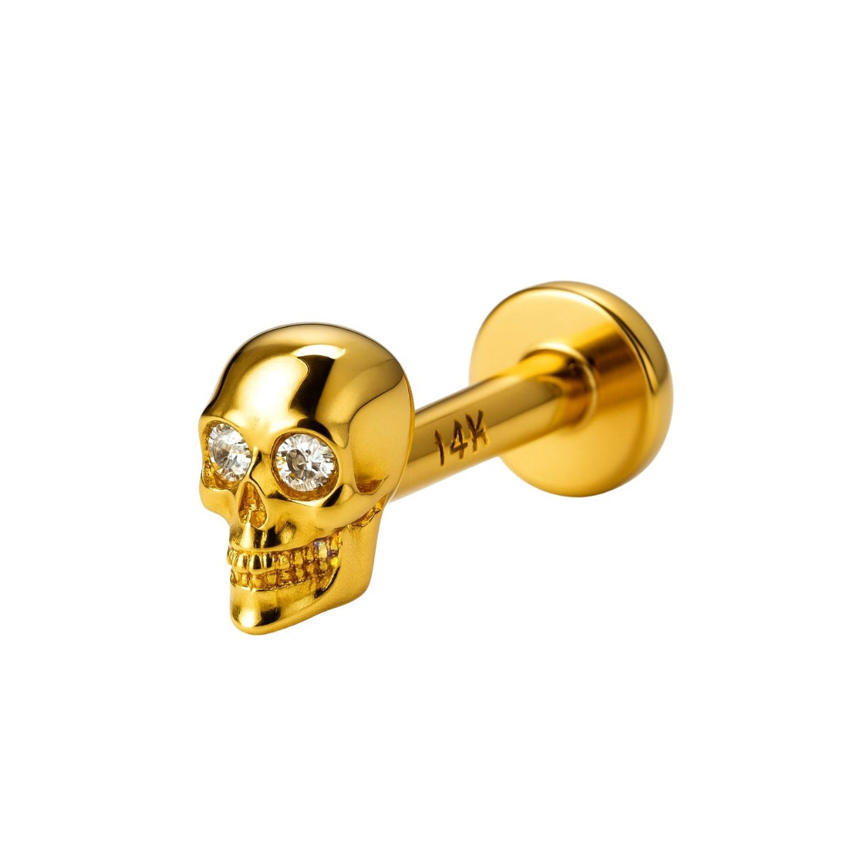 14k Gold Threaded Skull Labret Stud 16G