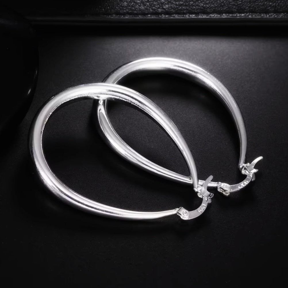 925 Sterling Silver Tear Drop Hoop Earrings 41mm