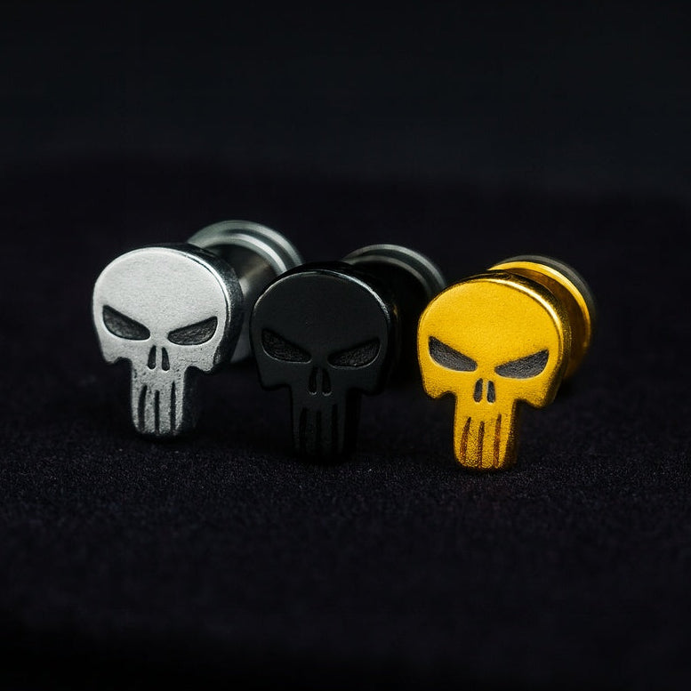 Punisher Skull Stainless Steel Ear Studs 16G