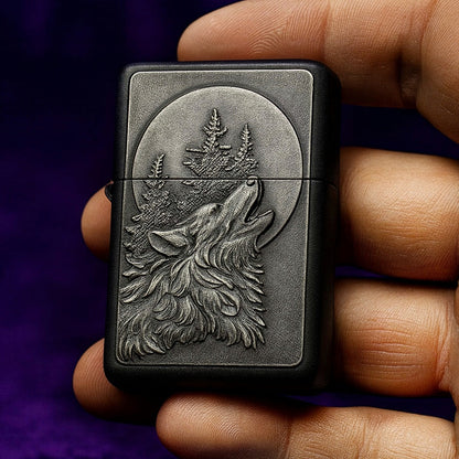 Briquet Flip Plaqué Loup Design 3D
