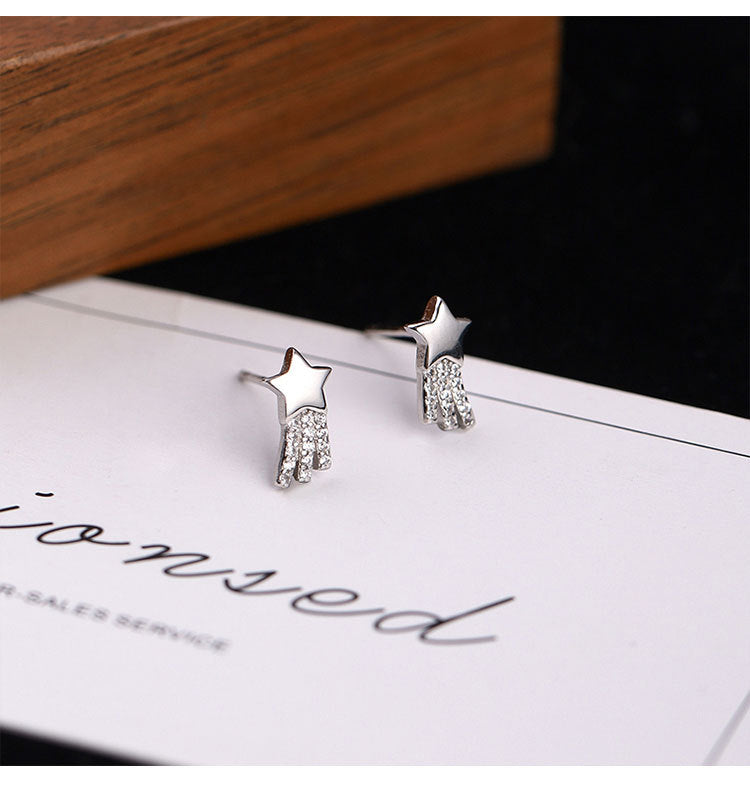 Shooting star plating inlay sterling silver zircon ear studs