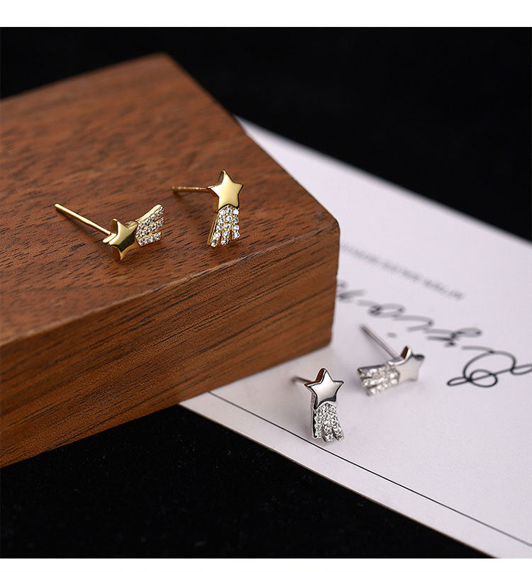 Shooting star plating inlay sterling silver zircon ear studs