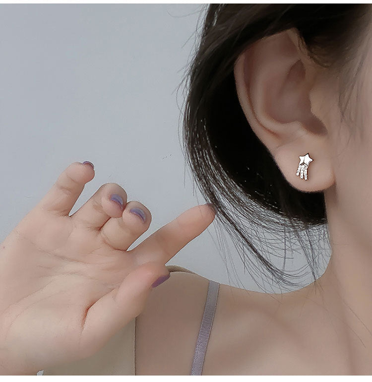 Shooting star plating inlay sterling silver zircon ear studs