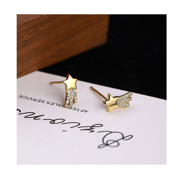 Shooting star plating inlay sterling silver zircon ear studs