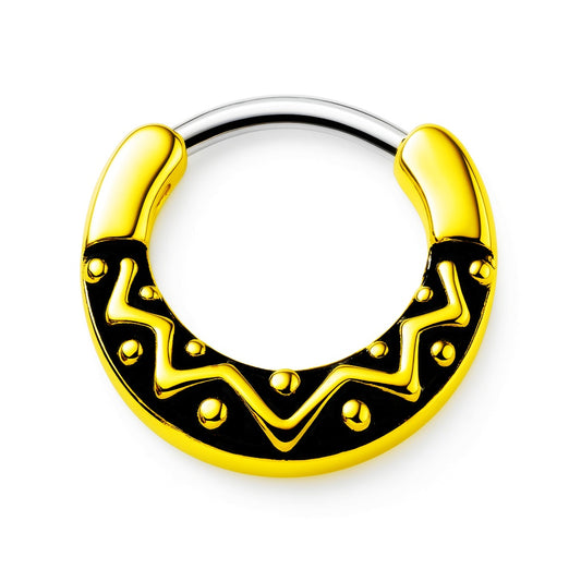 Black & Gold Tribal Clicker Segment Ring 16G