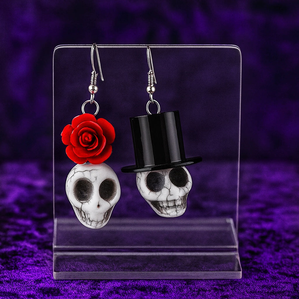 Skull Bride And Groom Earring Pair