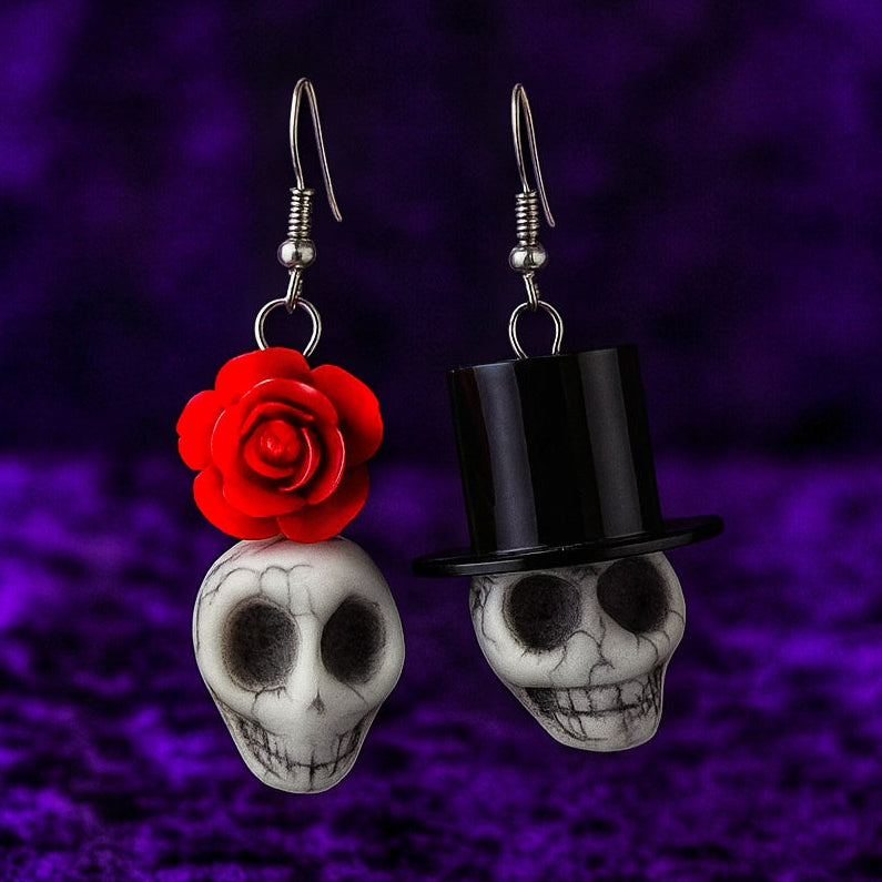Skull Bride And Groom Earring Pair