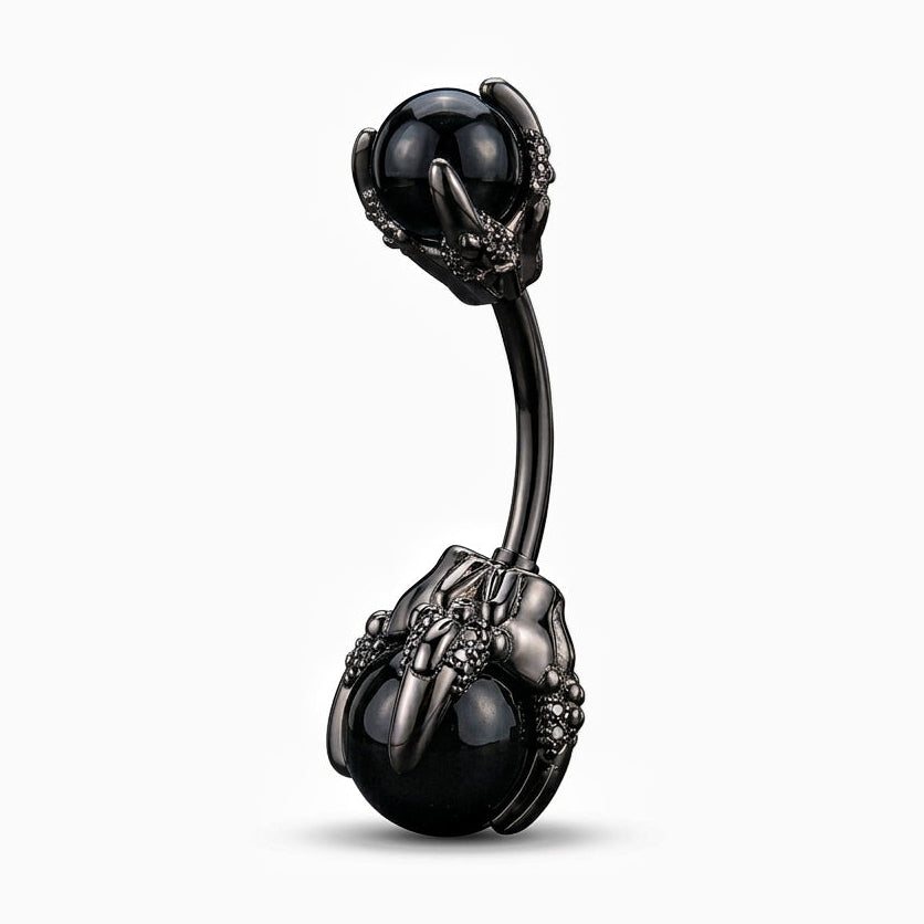 Dragon claw black stone belly bar 14G stainless steel