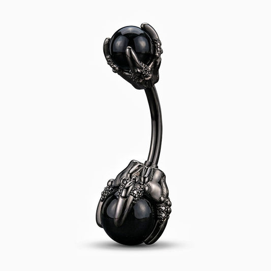 Dragon claw black stone belly bar 14G stainless steel