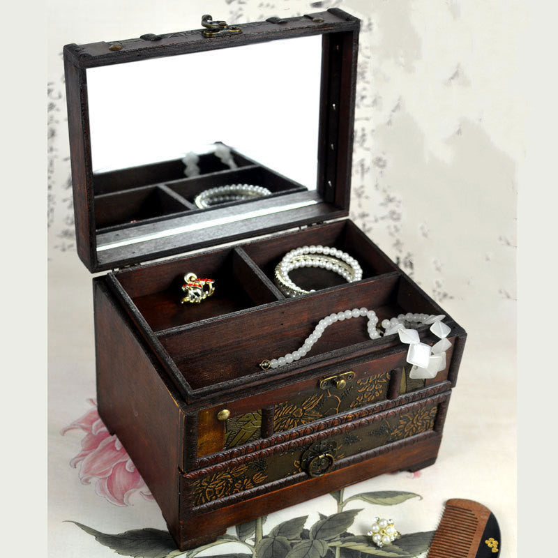 Wooden Jewellery Dressing Box With Mirror - Pretty Savage Jewellery