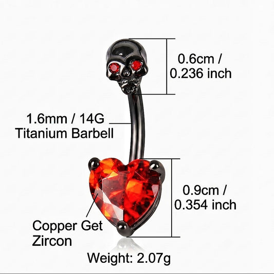 Titanium Skull Heart Belly Bar 14G