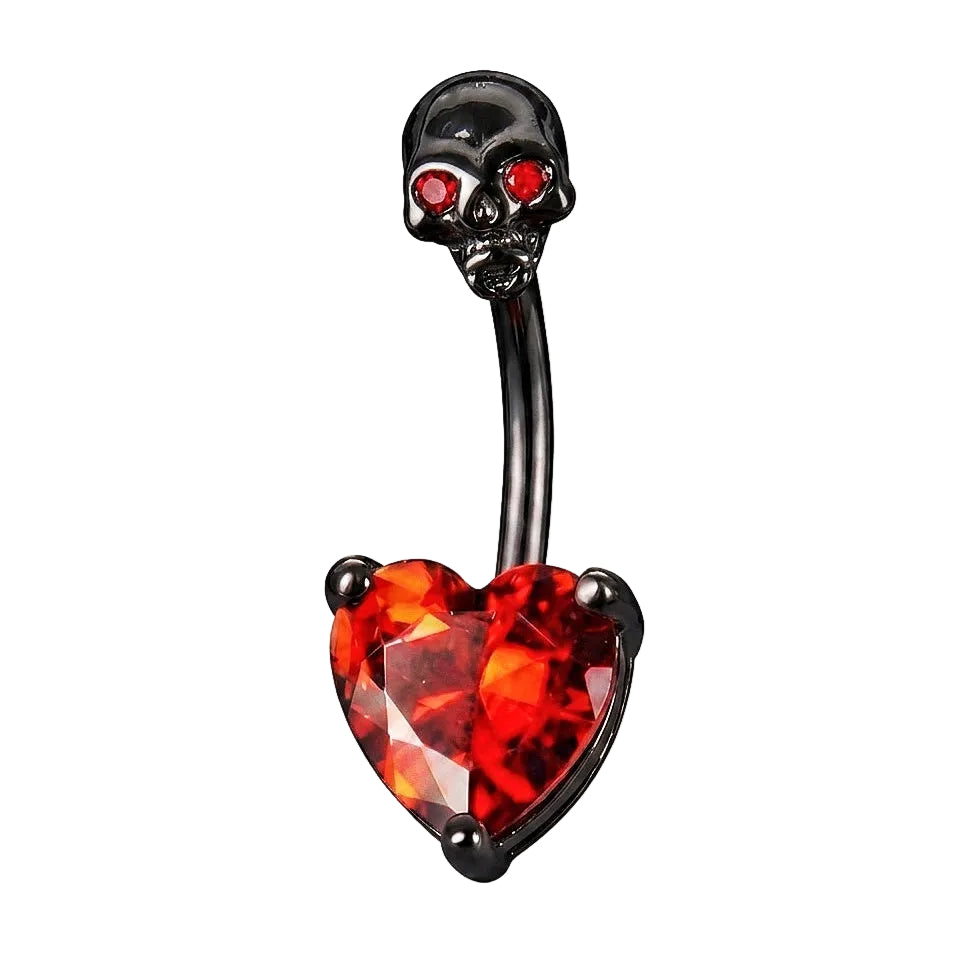 Titanium Skull Heart Belly Bar 14G