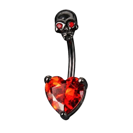 Titanium Skull Heart Belly Bar 14G