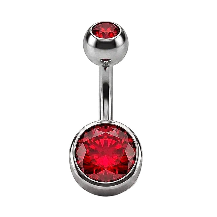 Red Gem Stainless Steel Belly Bar 14G