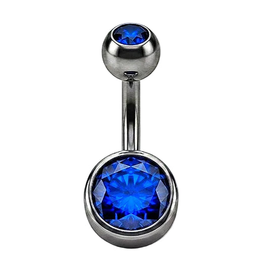 Blue Gem Stainless Steel Belly Bar 14G