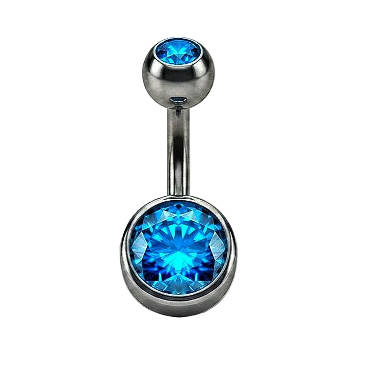 Light Blue Gem Stainless Steel Belly Bar 14G
