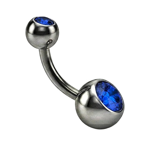 Blue Gem Stainless Steel Belly Bar 14G