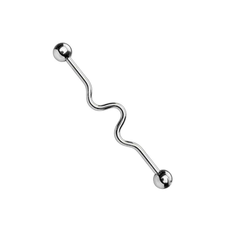 Wavy Surgical Steel Industrial Barbell 14G