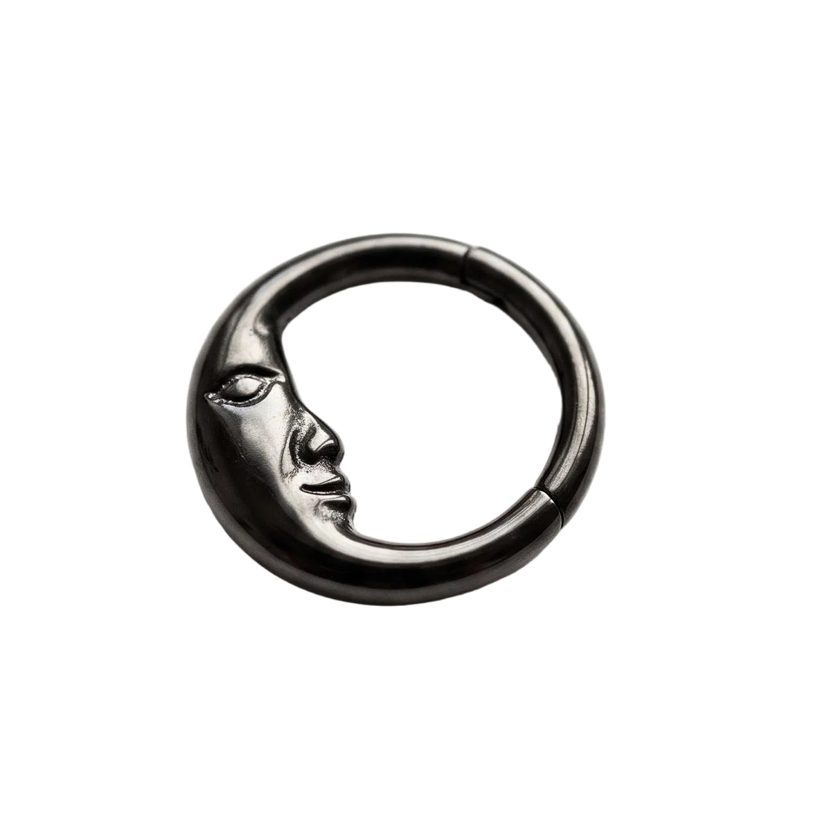 Black Gothic Moon Face 16G Clicker Ring for Septum and Cartilage