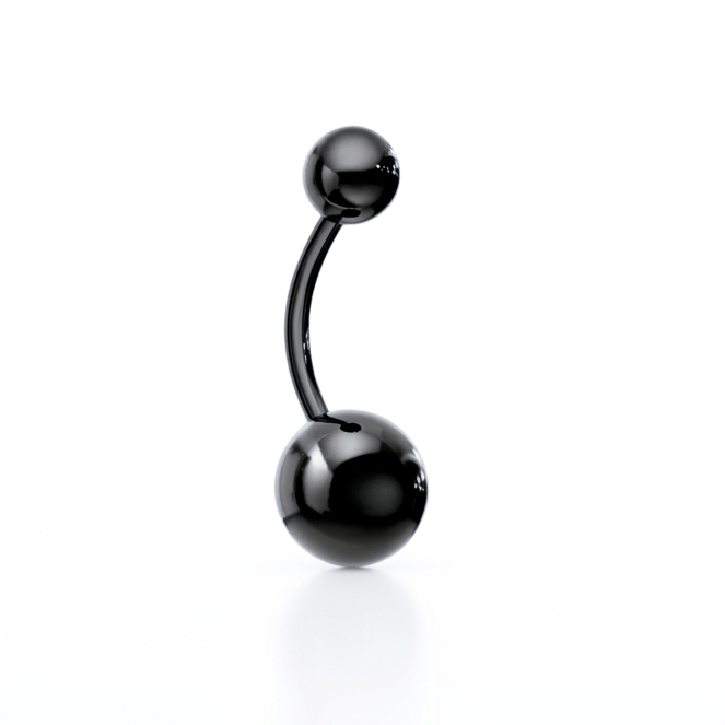Black Full Surgical Steel Belly Bar 14G on a white background