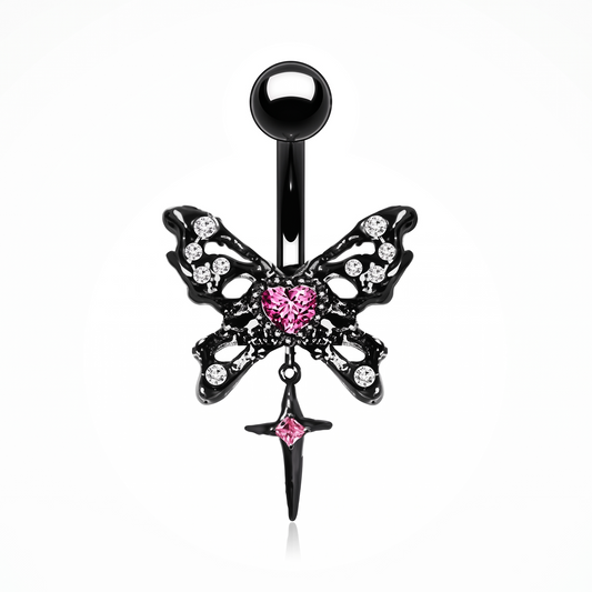 Pink And Black Butterfly Belly Bar 14G