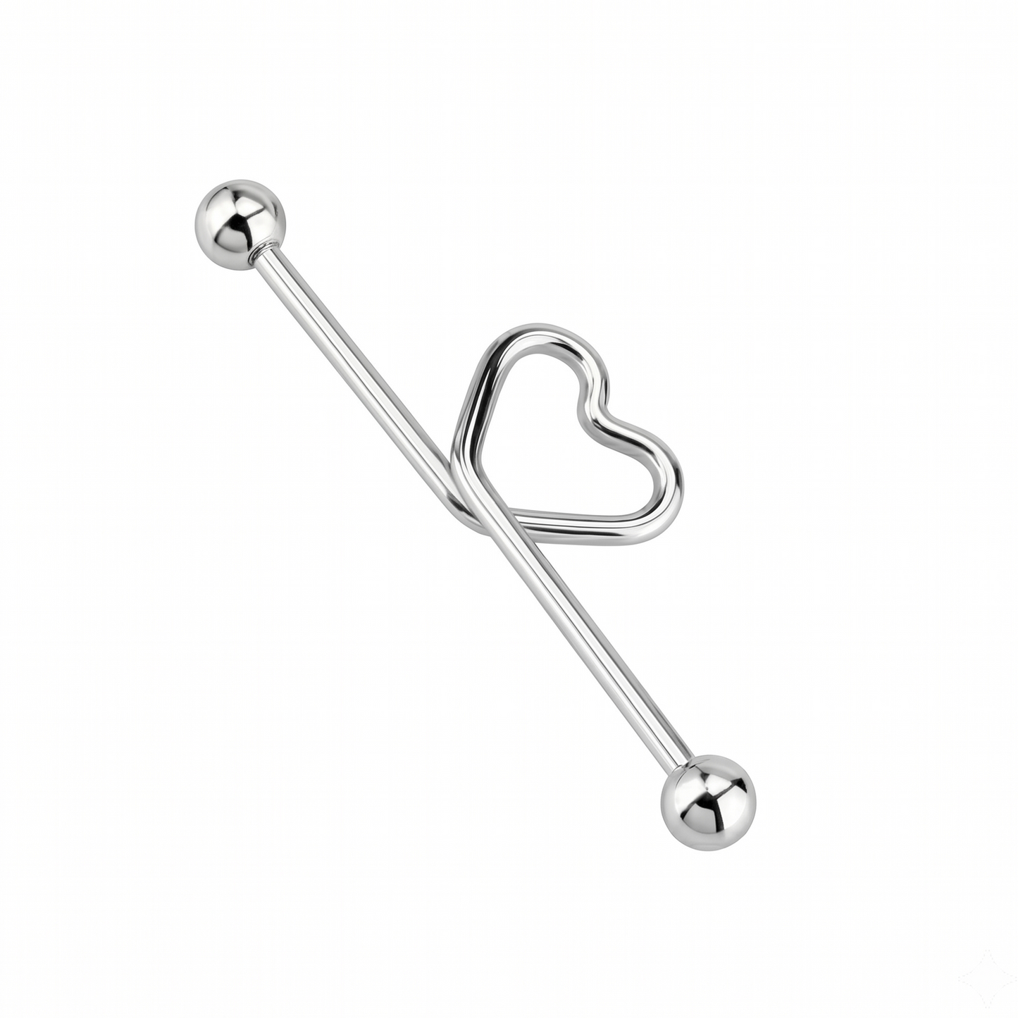 Silver barbell with a heart-shaped end on a white background