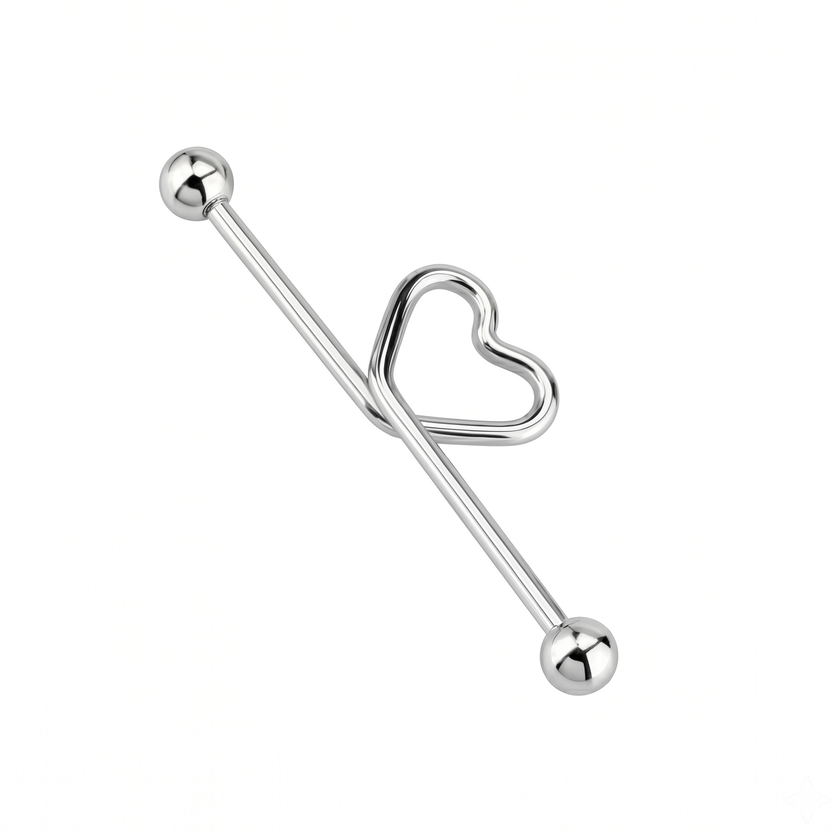 Silver barbell with a heart-shaped end on a white background
