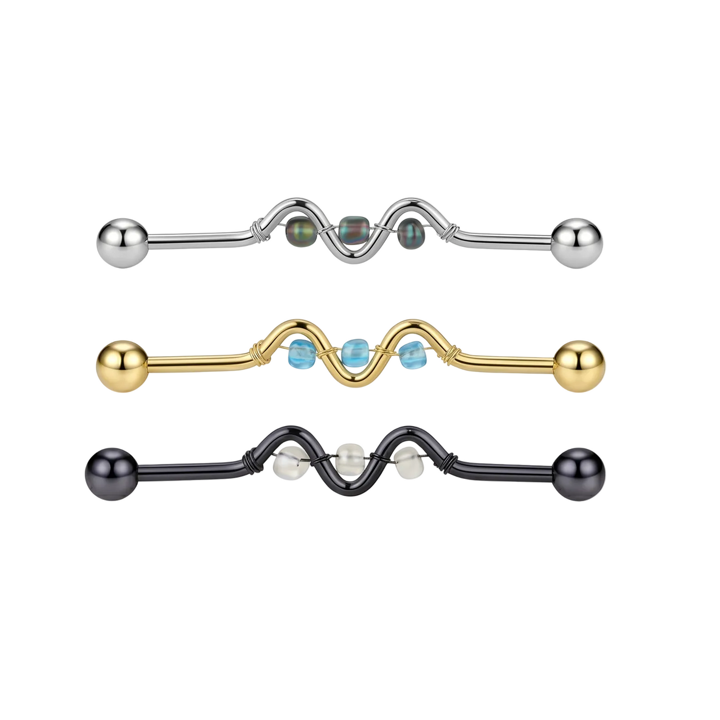 Twisted Gem Industrial Stab Barbell 14G Scaffold Bar Piercing Ohrstab 38m