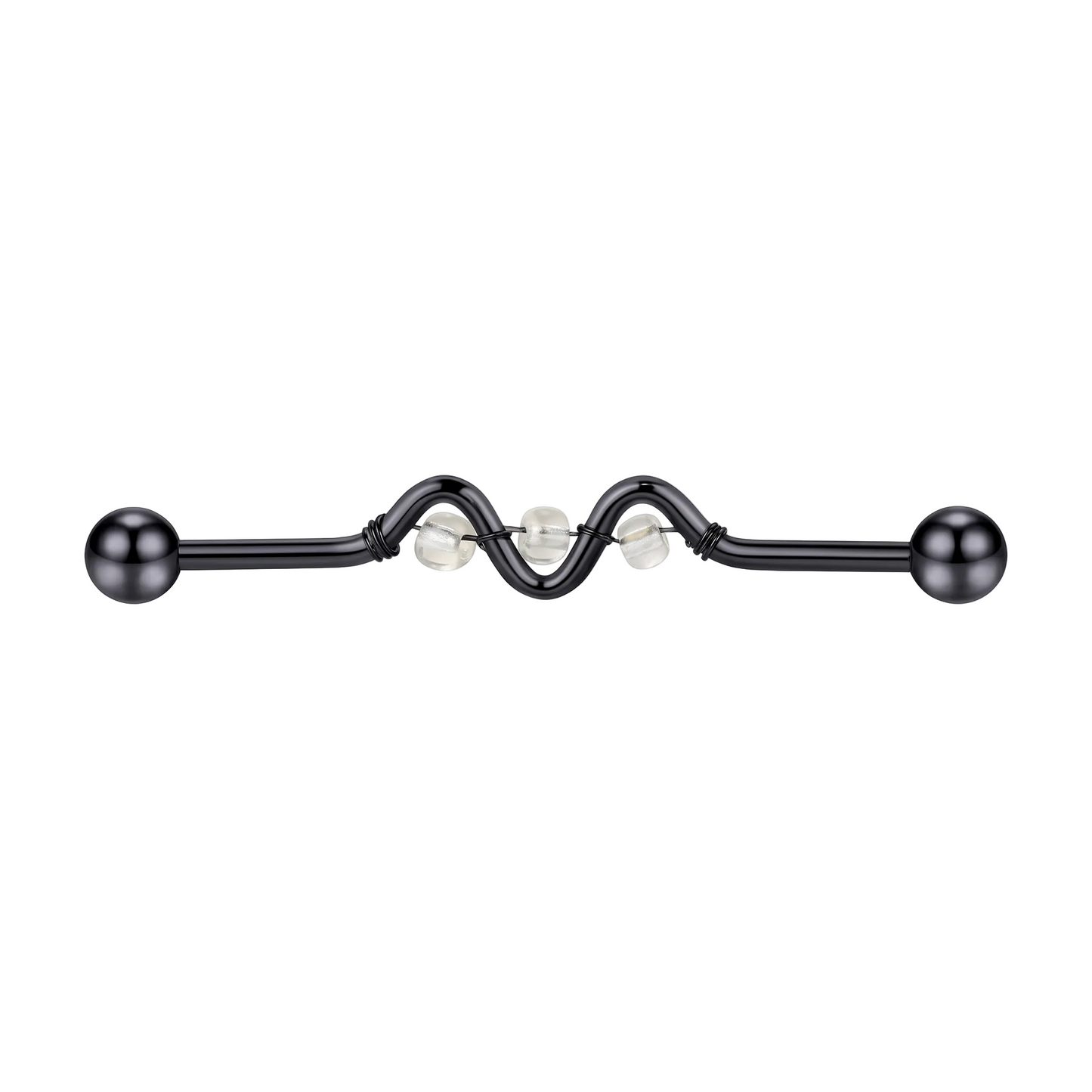 Black industrial barbell with clear gemstones on a white background