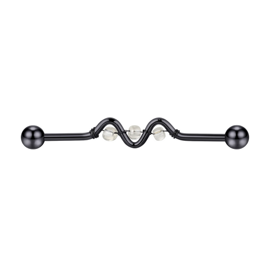 Black industrial barbell with clear gemstones on a white background