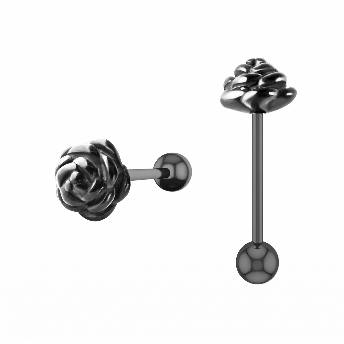 Zungenpiercings mit Rosenmuster, Gold/Schwarz/Silber, Zungenpiercing mit Rosenblüten, 16 mm