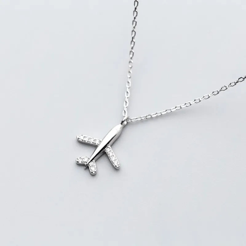 YIZIZAI 100% 925 Sterling Silver Aircraft Avion Pendentif Collier Pour Femmes Fait Main Cristal Bijoux Cadeau