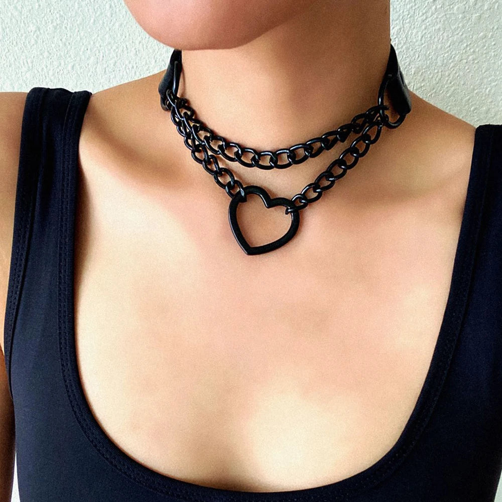 Black Heart Chain Necklace Choker