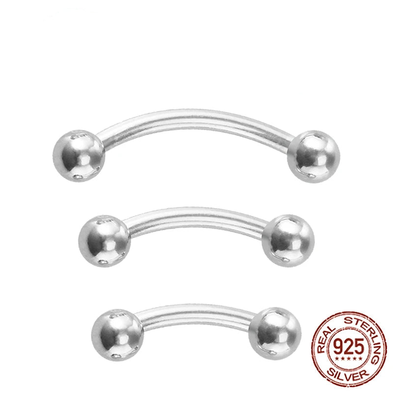 925 Sterling Silver Eyebrow Piercing Curved Barbell 16G