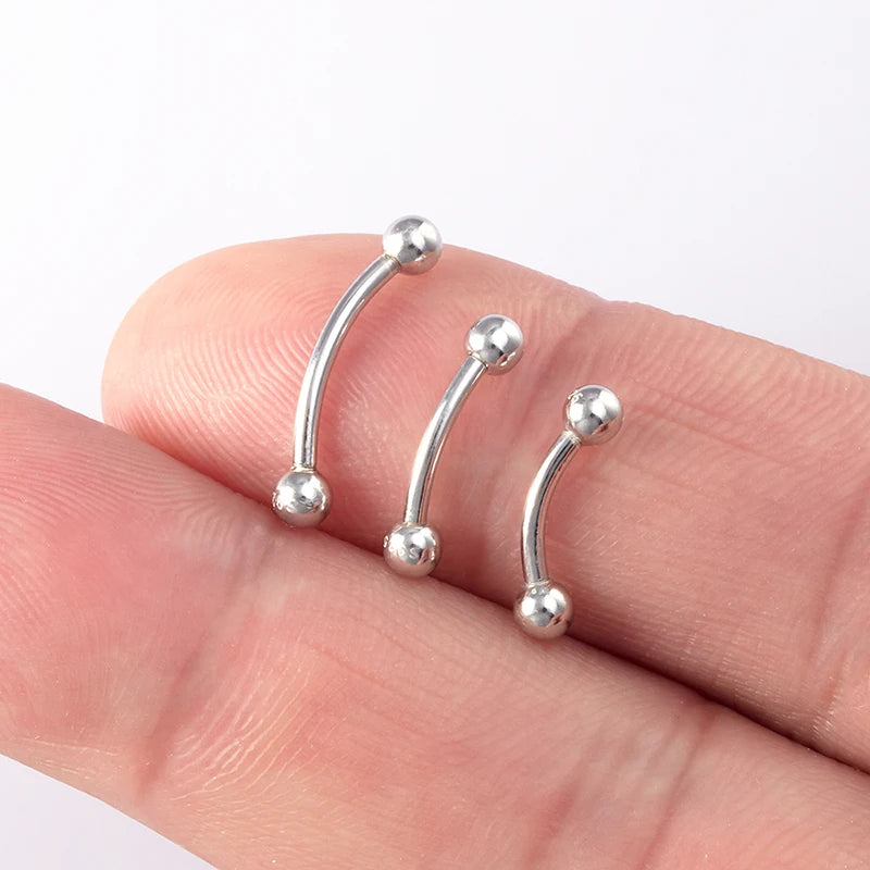 925 Sterling Silver Eyebrow Piercing Curved Barbell 16G