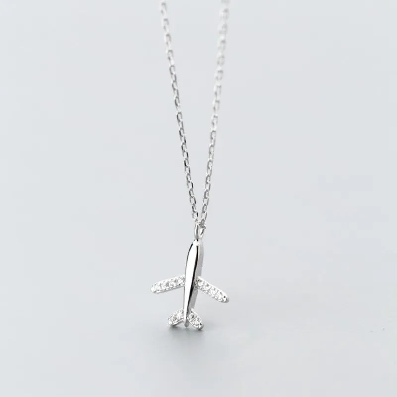 YIZIZAI 100% 925 Sterling Silver Aircraft Avion Pendentif Collier Pour Femmes Fait Main Cristal Bijoux Cadeau