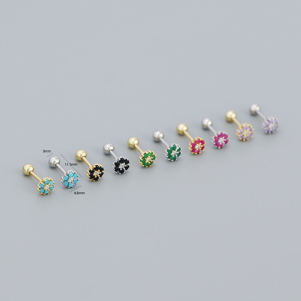 flower sterling silver zircon ear studs