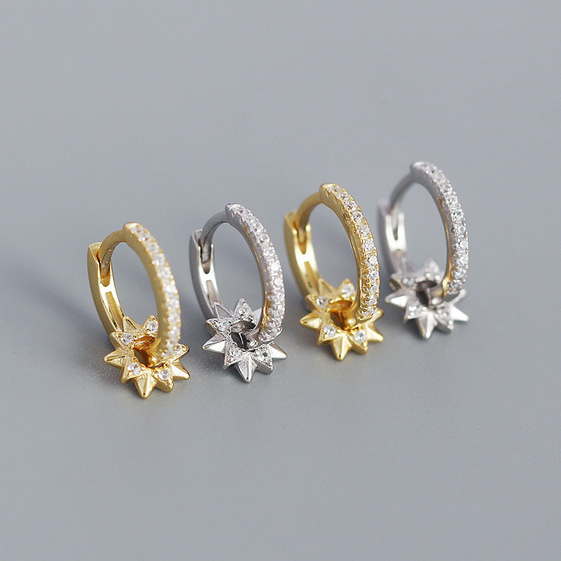 s925 silver metal rotating five-pointed star diamond earrings