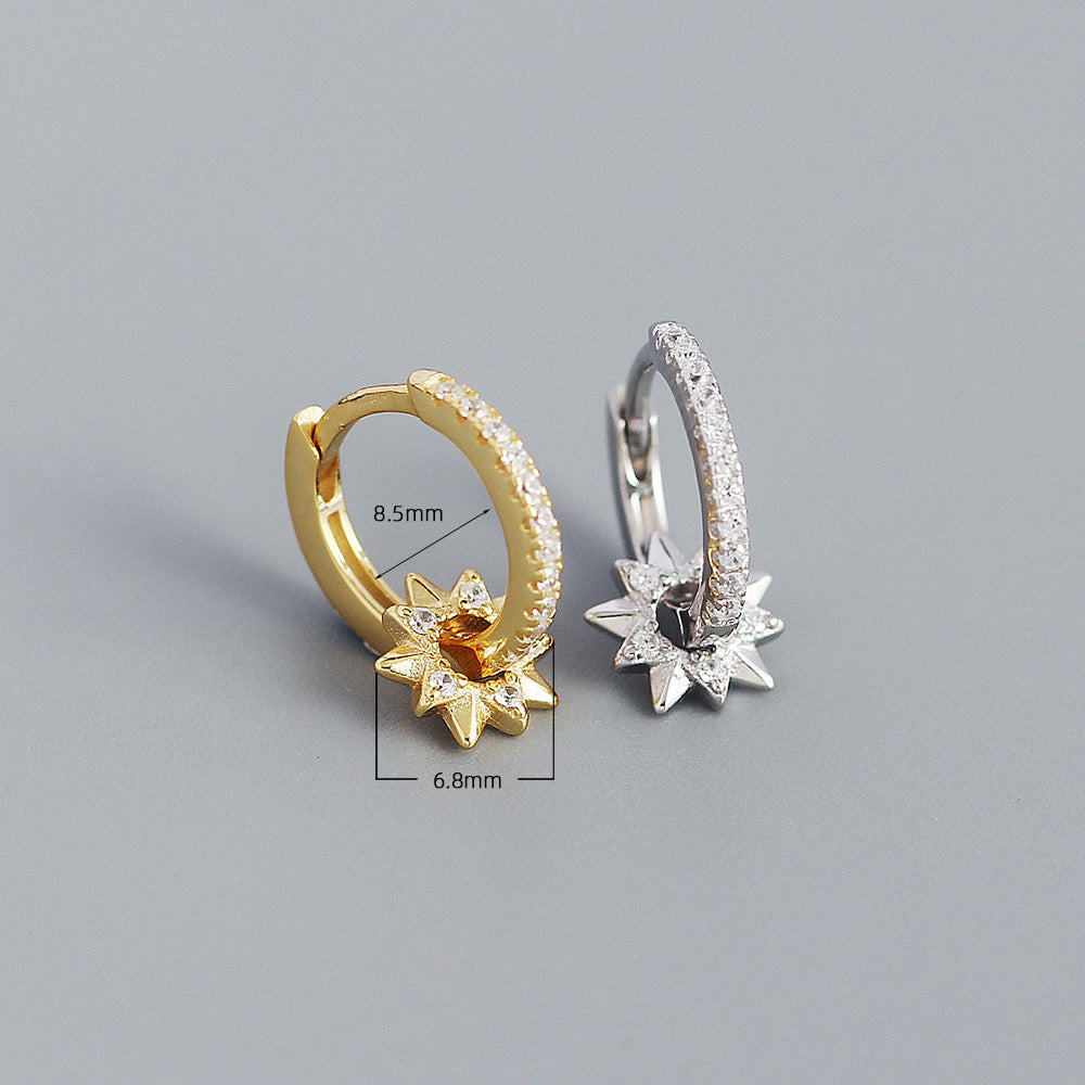 s925 silver metal rotating five-pointed star diamond earrings