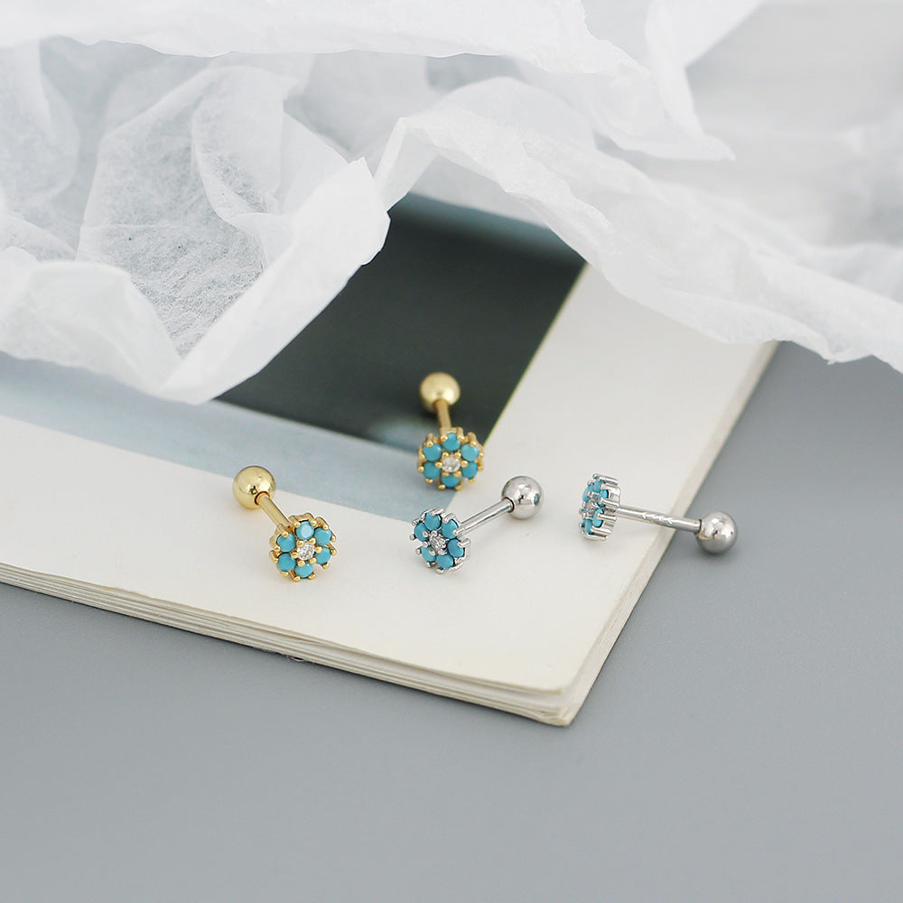 flower sterling silver zircon ear studs