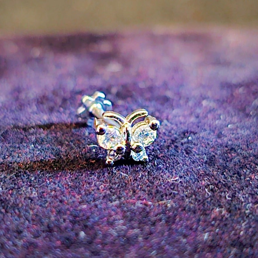 Butterfly Gem Threaded Silver Labret Stud - Pretty Savage Jewellery