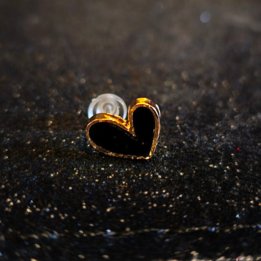 Golden Black Heart Ear Stud - Pretty Savage Jewellery