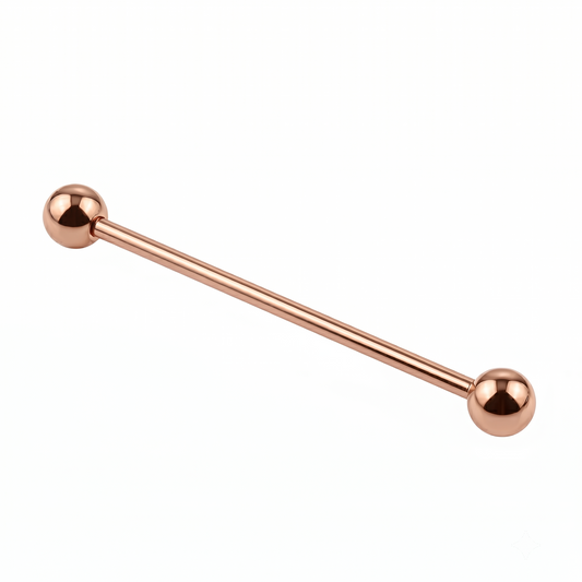 Rose gold barbell on a white background