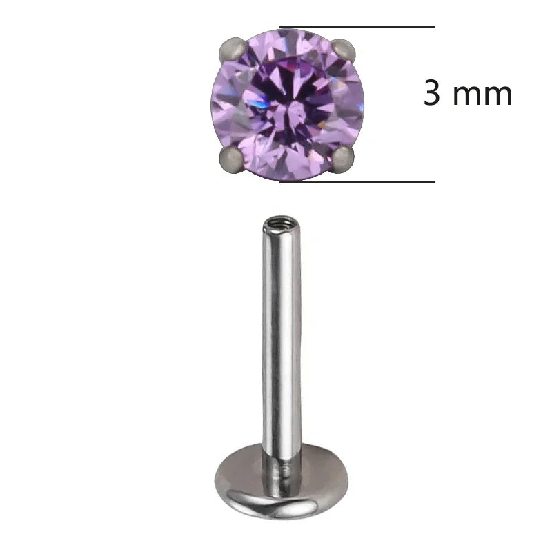 Threaded Titanium G23 Circular CZ Top Labret Stud