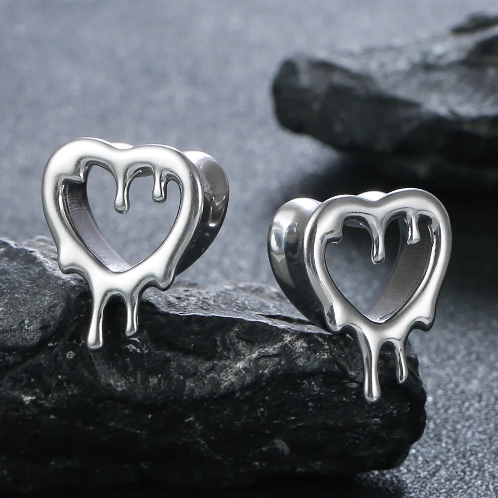 Heart Droplet 316 Stainless Steel Ear Tunnels