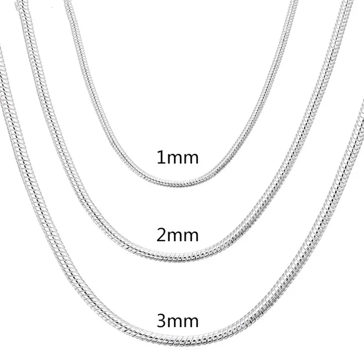 Collier chaîne serpent en argent sterling 925 massif 1MM/2MM/3MM