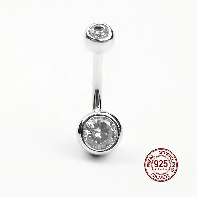 Piercing de nombril en argent sterling avec double zircon 