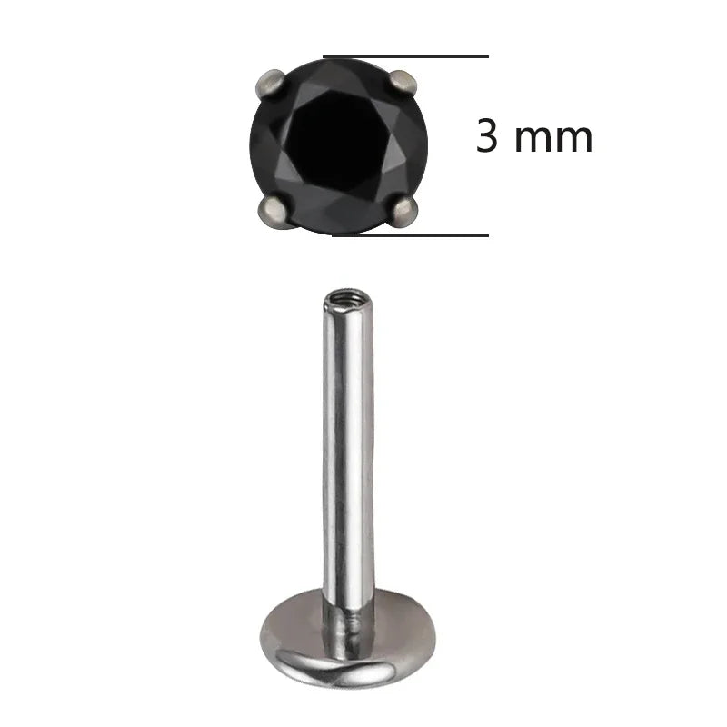 Threaded Titanium G23 Circular CZ Top Labret Stud